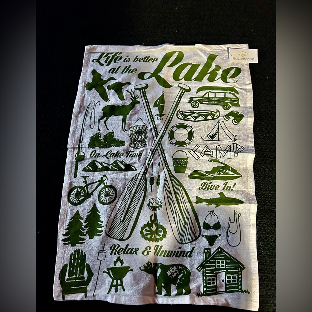 Life is Better at the Lake 🏕️🌲🦌🦆 Kitchen Towel